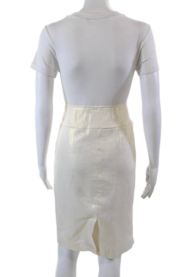 Falda lápiz Saint Tropez West para mujer metálica forrada de lino con cremallera lateral beige talla 10 Foto 3 de 4