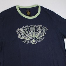 Vintage Lucky Brand Ringer T-Shirt Classic Fit Made in USA Mens XL Navy Y2K Logo