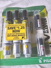 Pilot V Board Master Dry Erase Whiteboard Markers Black 3 pack  w/2 Refills