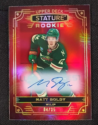 2022-23 UD Stature Matt Boldy Red /35 On Card AUTO Rookie WILD READ DESC #101