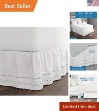Elegant Ruffled Eyelet Bed Skirt, 14" Drop for King Beds - Timeless White Charm