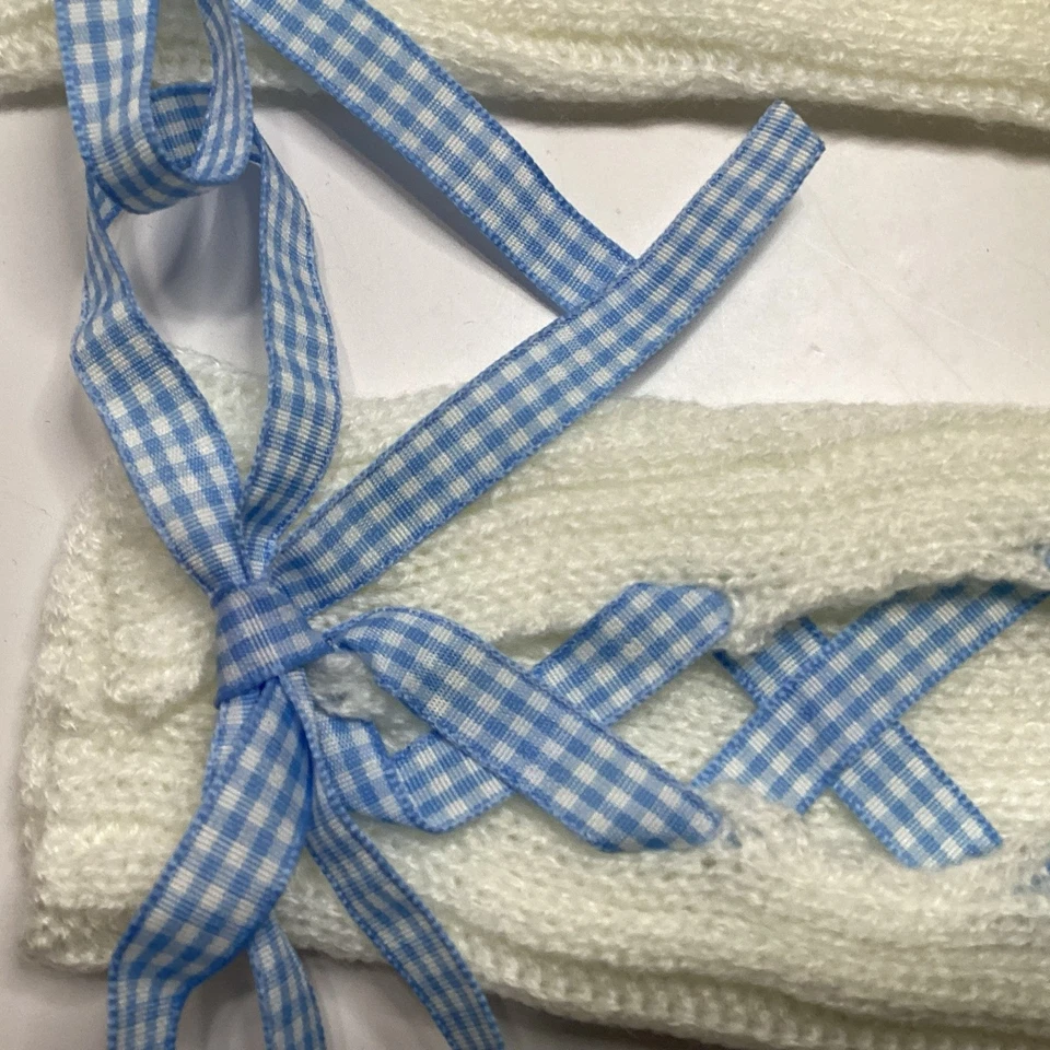 Y2K вязаные руки грелки белый синий имбирь лента шнурует вверх рукава Kawaii Harajuku - Изображение 3 из 4