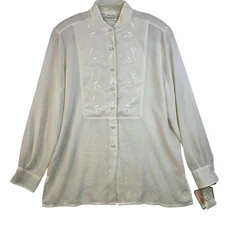 Susan Bristol Size 12 Embroidered Blouse Vintage Deadstock Feminine Flowy Dainty