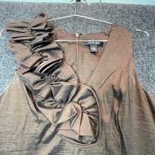 SL Fashions Ruffle One Shoulder Dress Women 12 Brown Metallic Glam Old Money