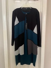 Misook Dark Teal Knit Sheath Dress and Jewel Neckline Patchwork LS Jacket XL