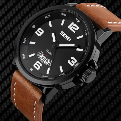 Skmei Fashion Leather Wrist Watches Waterproof Date Analog Mens Casual Watch