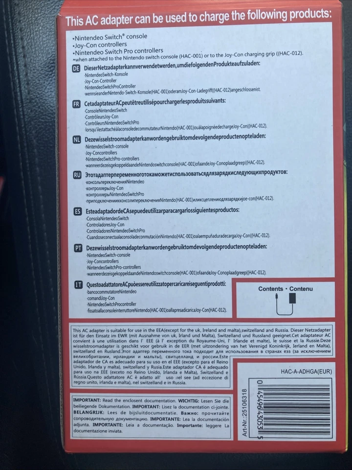 New Nintendo Switch AC Adapter NINTENDO for EU Plug - Image 2 of 3