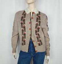 Vtg 60s 70s knit folk cardigan sweater S-M