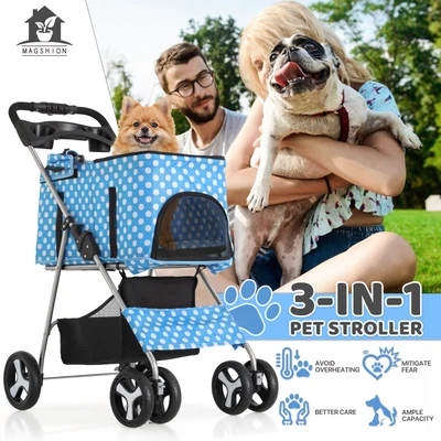 MAGSHION 4 Wheels Foldable Pet Stroller Dog Stroller w/Removable Travel Carrier&Cup Hold