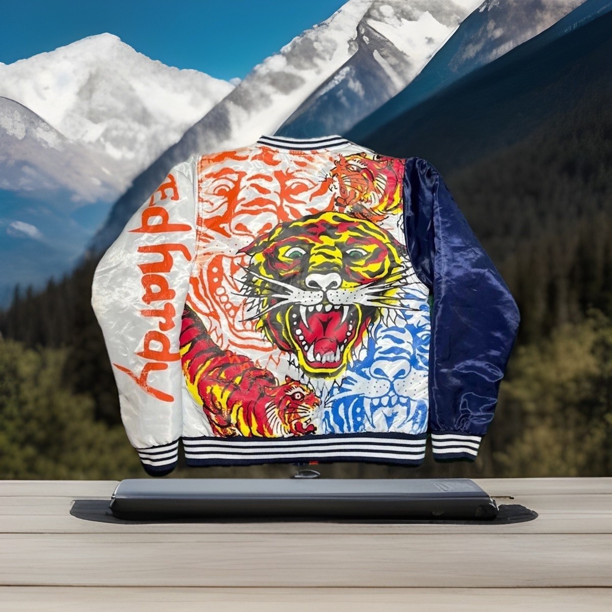 Vintage Ed Hardy Y2k Grunge Graphic Mens Small Satin Jacket Tiger