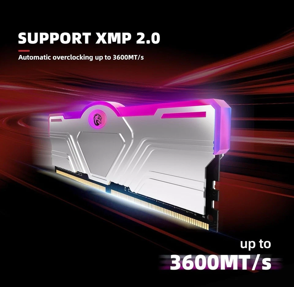 KingSpec Silver X 16GB Kit(2x8GB) DDR4 Ram Memory 3600MHz with RGB Heatsink - Image 2 of 4