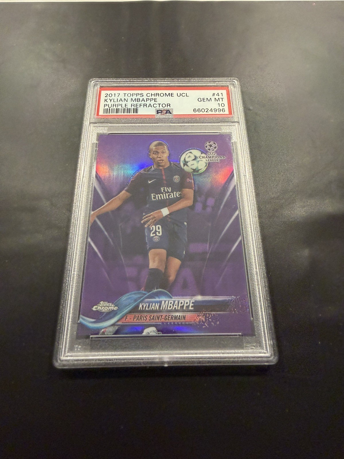 2017 Topps Chrome UCL Kylian Mbappe #41 Purple Refractor RC /250 PSA 10 GEM MINT