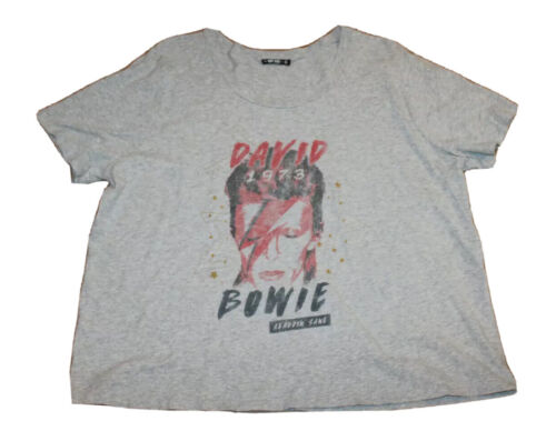 T-shirt Vintage 1973 David Bowie Femme 2X Gris Manches Courtes Aladdin Sane RARE - Photo 1/4