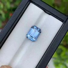 10 Ct Natural Santa Maria Blue Aquamarine Emerald Cut Loose Gemstone Certified