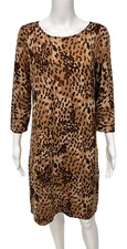 Lord & Taylor Women's 3/4 Sleeve Brown Cheetah Wool Sheath Sweater Dress Size XL