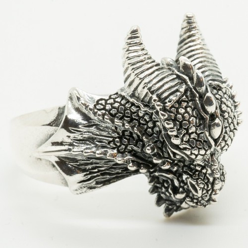 Anillo Cabeza de Dragón Plata 925 Calavera Motociclista Juego Tronos Metal Gótico Mítico - Imagen 4 de 5