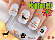 Nail Art 126C DOG BREED "Dachshund MOM 2" WaterSlide Nail Decals Transfers