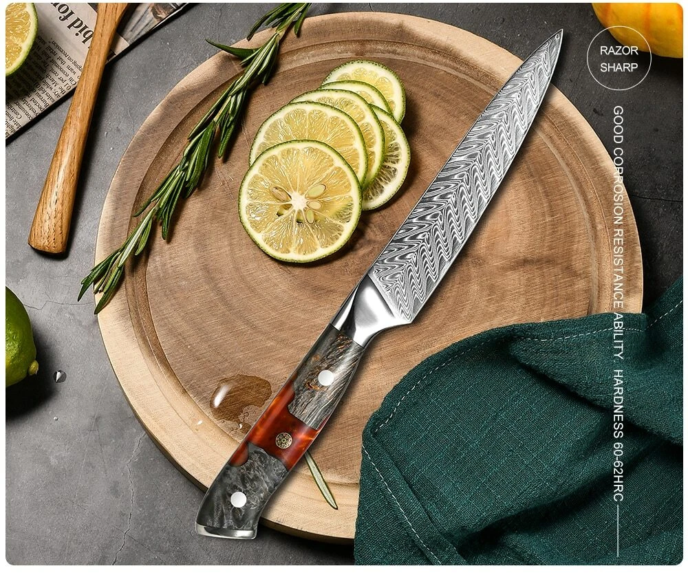 Professional Damascus Carbon Steel Chef Cook Small Utility Kitchen Knife Sharp