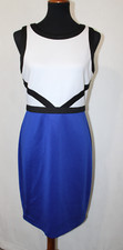 Calvin Klein Sz 8 Blue Black White Color Block Sheath Dress Sleeveless