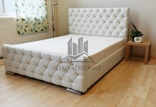 Diamond Upholstered White Bed Frame Chenille Leather Double King Size Mattress