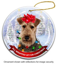 Airedale Terrier All Wrapped Up For Christmas Holiday Ornament