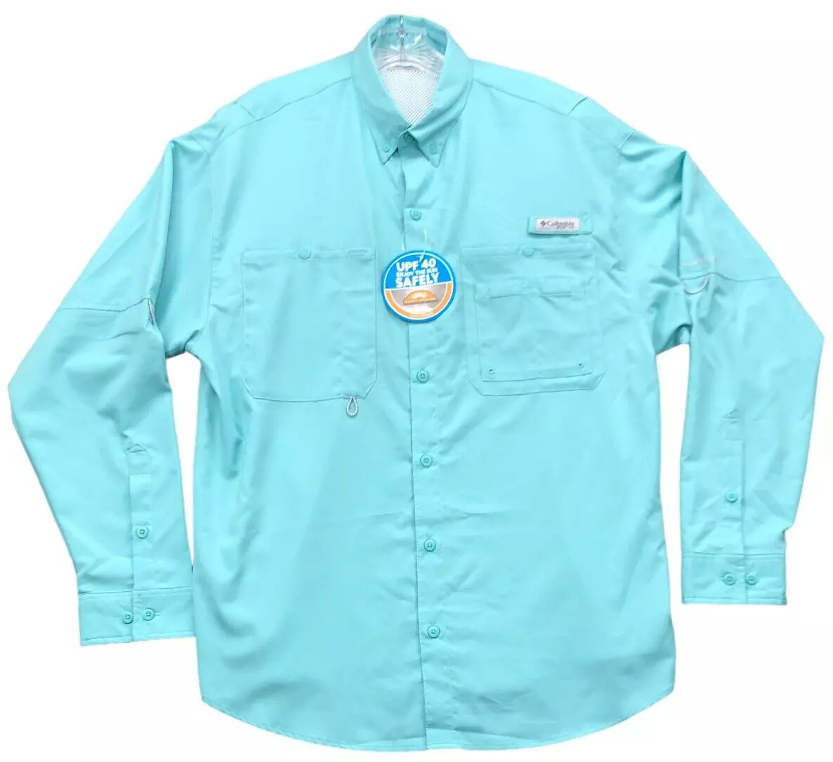 Columbia PFG Fishing Button Down Shirt Mens L Teal Crystal Springs Long  Sleeve