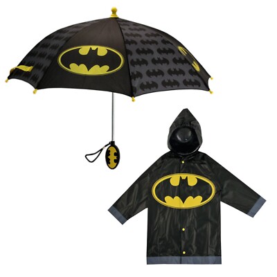 DC Comics Batman Kids Umbrella with Matching Rain Poncho for Boys Age 4-7