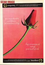 Advert INTERFLORA Hand-Delivered Flowers 1990s "Valentine's Day" Print Ad 720/46