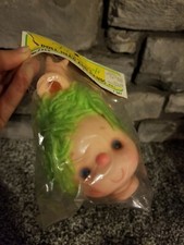 Vintage 1970's Fibre Craft Green Hair Doll Head And Hands Set New 7569 31/2"