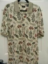 HAWAIIAN ALOHA SHIRT - IZOD - RED  GREEN LEAVES PRINT - MEN'S SIZE L - PULLOVER