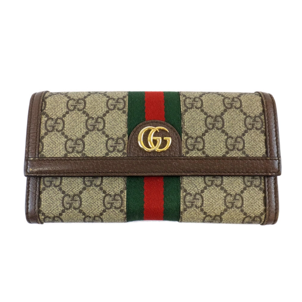 Gucci GG Continental Portefeuille Offdia Long Portefeuille Or Quincaillerie Marron 523153