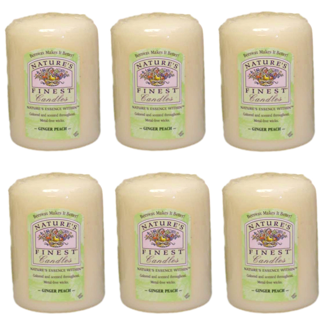 Scented Pillar Candles 4" Tall Ivory White 6-Pack Ginger Peach Nature's 505