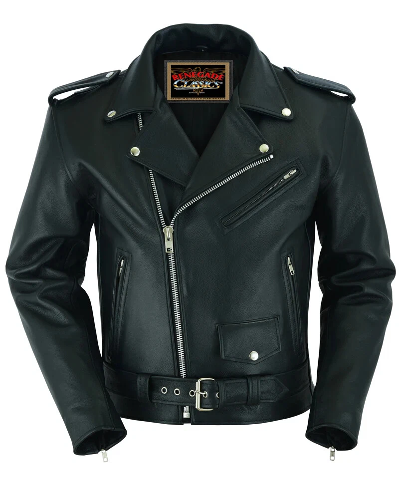 Black Vintage Leather Jacket for Mens with Plain Sides Design & Multiple Pockets - product detail image 9