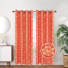 2 PKs Foil Wave Floral Print Embroidered Grommet Top Window Curtain Panel 281060