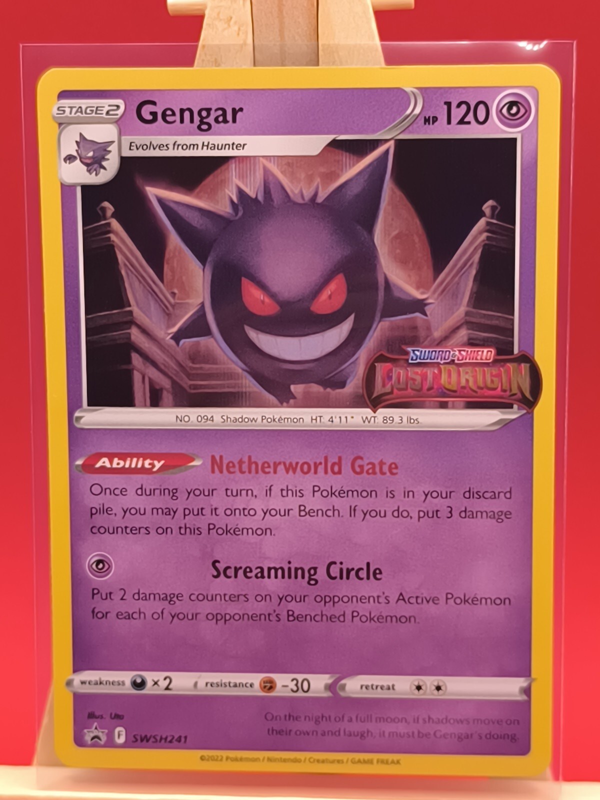 Gengar SWSH241 Lost Origin Holo Rare Prerelease Promo Pokemon Card ...