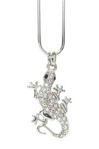 Authentic CRYSTAL LIZARD REPTILE PENDANT NECKLACE WHITE GOLD PLATED