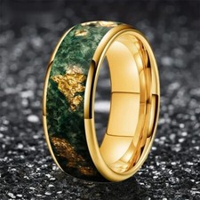 4/6/8MM Men Women Tungsten Carbide Ring Moss Agate And Gold Foil Inlay Ring Band