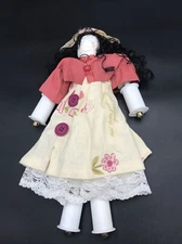 Vintage Button and Spool Handmade Country Doll Floral Dress Beautifully Made.