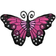 Butterfly Applique Patch - Fuchsia & Pink Insect Embroidered Badge 3" (Iron on)