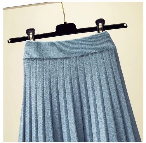 Women Fall Knitted Pleated Skirt Elastic High Waist Winter Swing A-line Casual - Bild 17 von 31