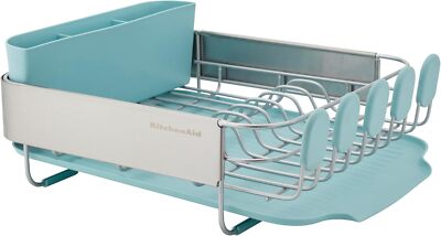 Kitchen Dish Rack with Removable Flatware Caddy Angled Self Draining Drainboard