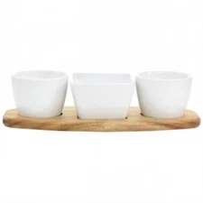 Gibson Elite Gracious Dining 4 Piece Fine Ceramic Tidbit Dish Set With Acacia W
