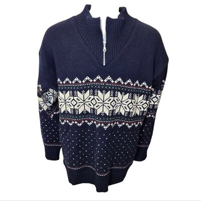 Levandi men's 100% wool quarter zip collared holiday sweater large