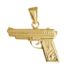 New 14k Gold Handgun Pistol Pendant