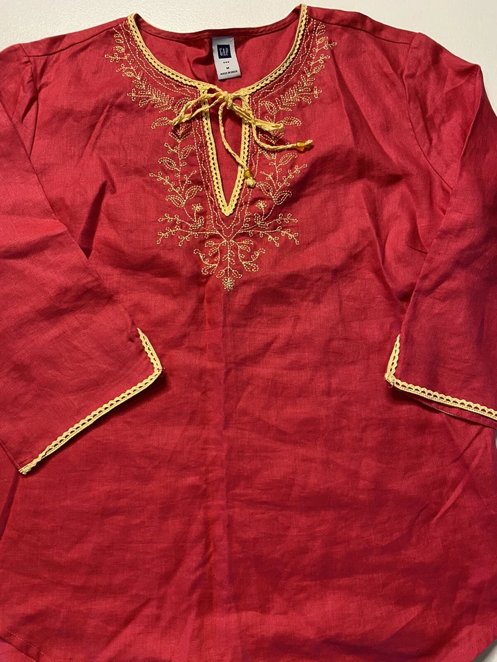 Túnica Gap Rosa y Amarillo Bordado Floral Talla M Lino Foto 2 de 4