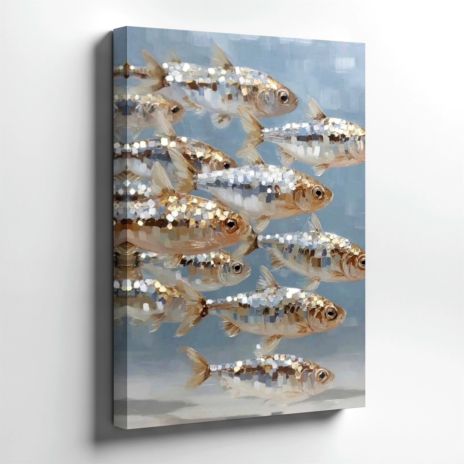 Wall Art School of Silver Fish Canvas Print Coastal Ocean Marine Painting Decor