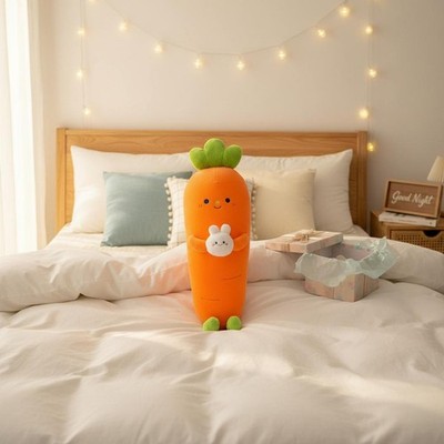 Carrot Holding Bun Plushie Cute Design Long Carrot Stuffed Creature for Bedroom