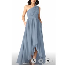 Azazie Mathilda One Shoulder High Low Chiffon Dress Dusty Blue A12 NWT