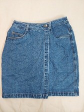 Vintage 90s Denim Wrap Skirt High Waist Medium Wash Cotton Mini Size 28 Y2K