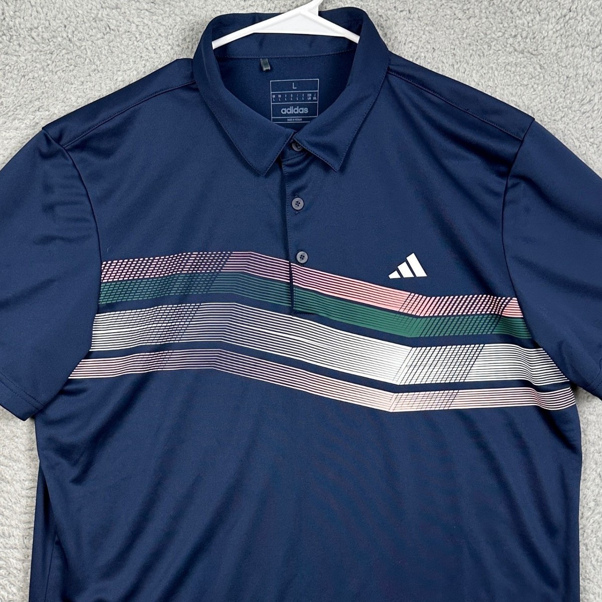 Adidas Polo Shirt Mens Large Navy Blue Gofl Rugby Graphic